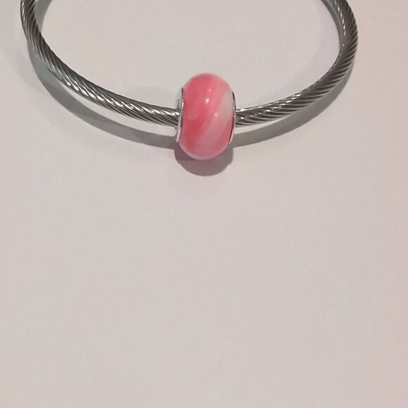 Silver Blended Pink and White Charm for Pandora Style - Picture 1 of 5